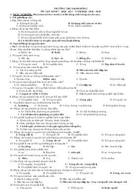 Ôn tập sinh 7  học kì I  năm học 2014 - 2015